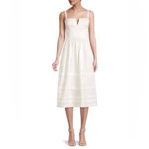 BCBG white sleeveless fit and flare cotton sateen midi dress - size 0 (XS)